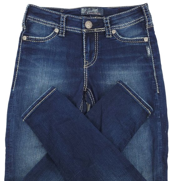 Silver Suki Mid Super Skinny Jeans Women Size 26 Dark Wash Stretch Denim MidRise - Picture 4 of 11